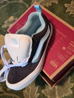 Vans Low-Top Skate Shoe in Black, Light Blue and White